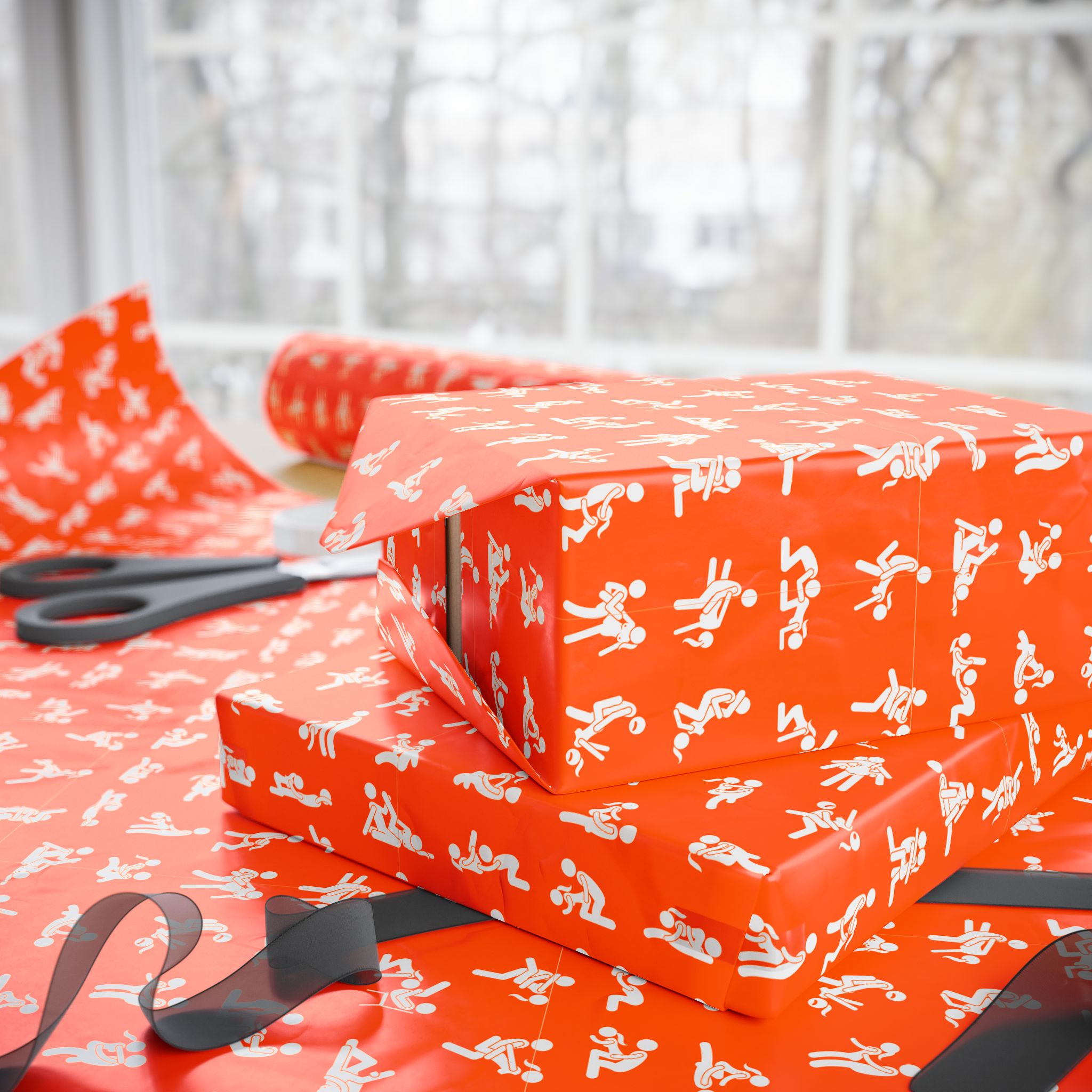 NSFW Stick Figure X Rated Fun on Orange Wrapping Paper - Holiday Gift Wrapping Paper Roll