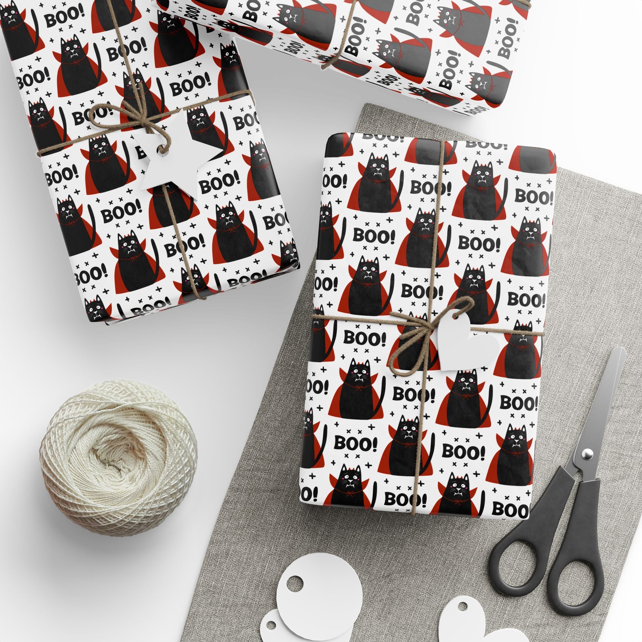 Halloween Vampire Cat Wrapping Paper | Holiday Gift Wrapping Paper Roll