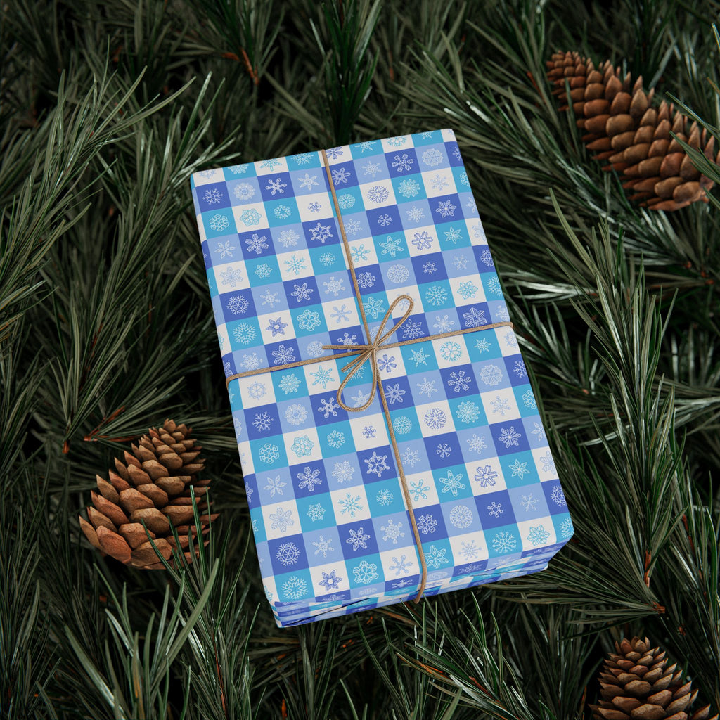 Christmas Checkered Snowflakes Wrapping Paper | Holiday Gift Wrapping Paper Roll