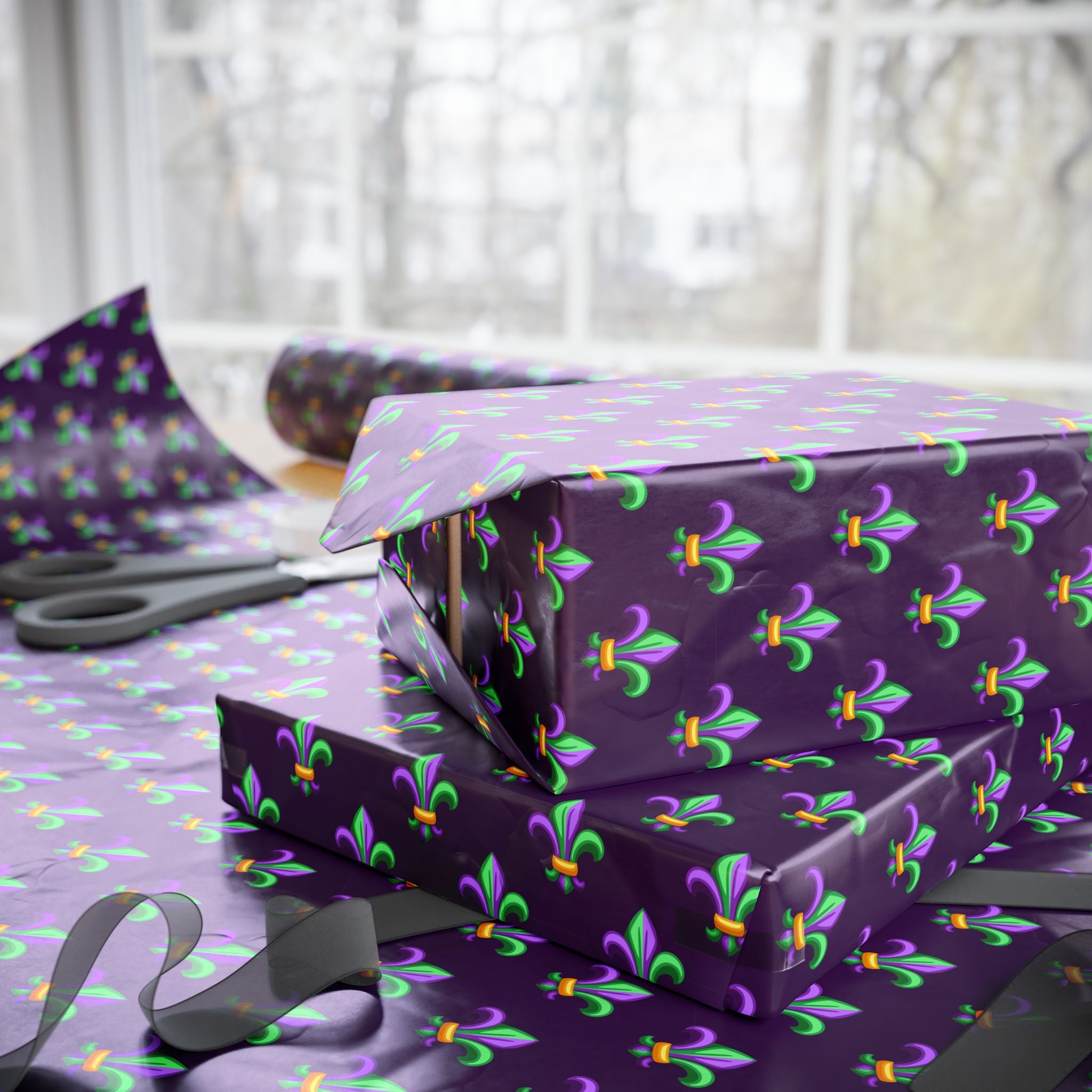 Mardis Gras Fleur De Lis Carnival Wrapping Paper | Holiday Gift Wrapping Paper Roll