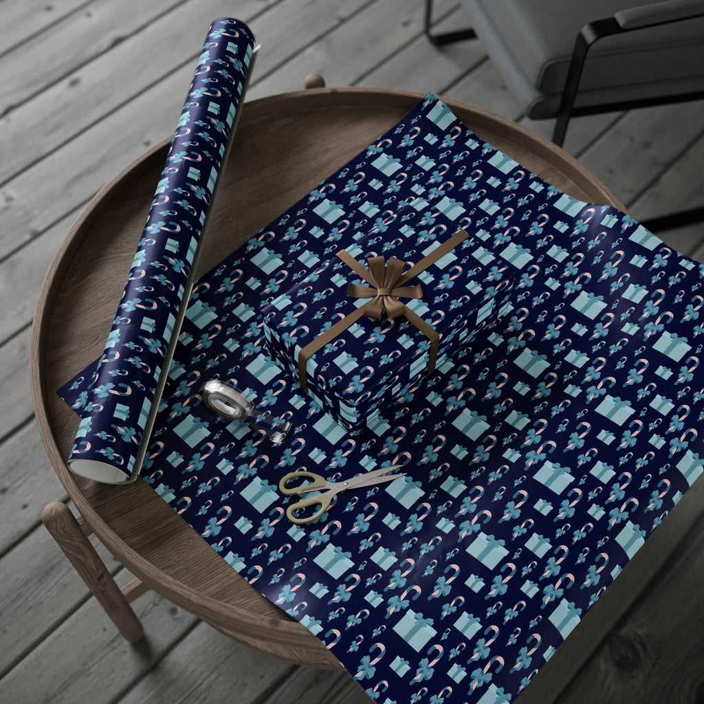 Christmas Blue Candy Canes Wrapping Paper | Holiday Gift Wrapping Paper