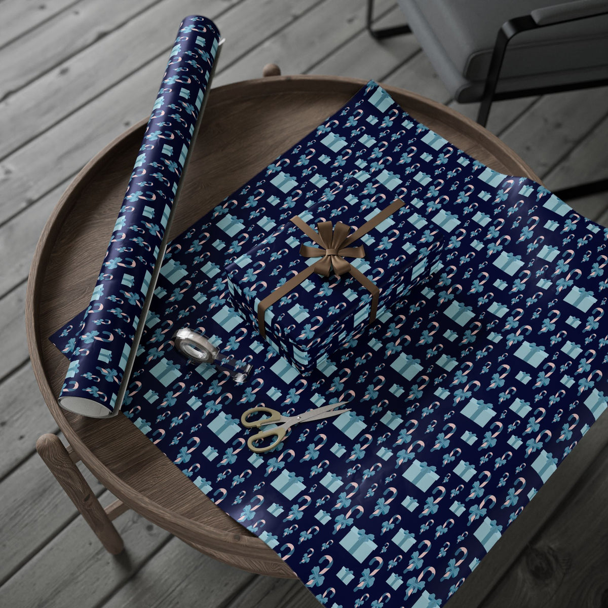 Christmas Blue Candy Canes Wrapping Paper | Holiday Gift Wrapping Paper