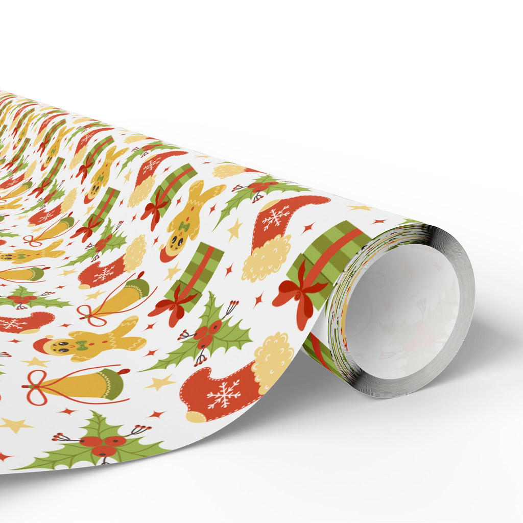 Christmas Hand Drawn Gingerbread Wrapping Paper | Holiday Gift Wrapping Paper Roll
