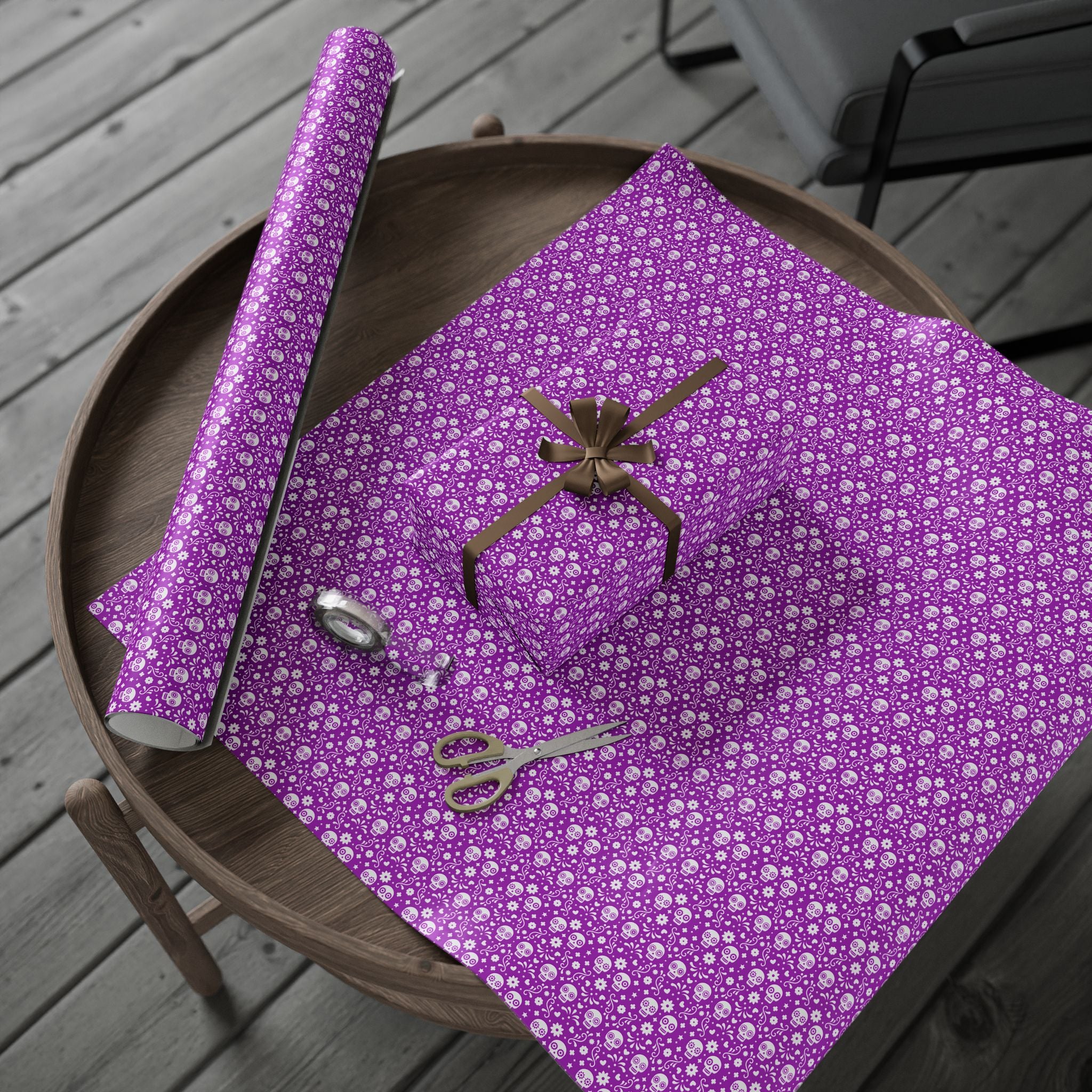 Day of the Dead Raspberry Skulls Wrapping Paper | Holiday Gift Wrapping Paper Roll