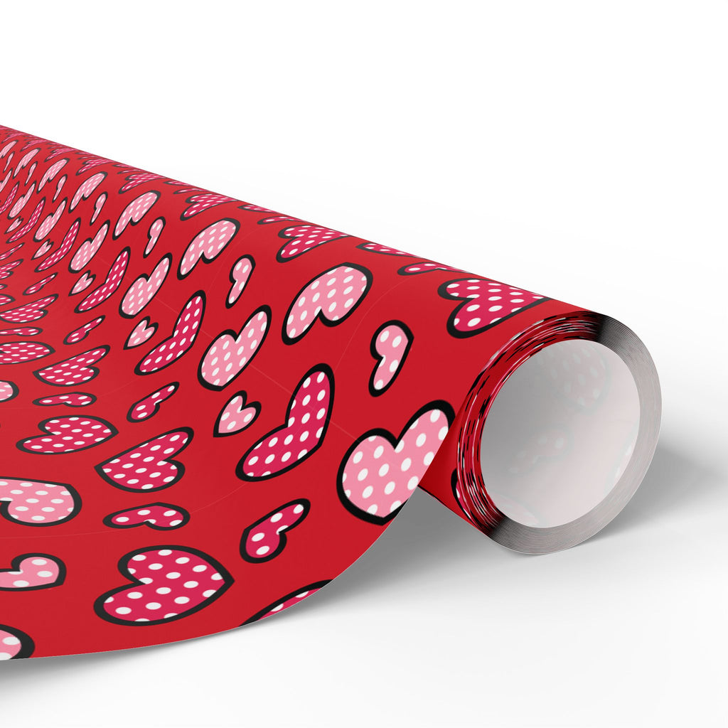Valentine's Day Polka Dotted Hearts Wrapping Paper | Holiday Gift Wrapping Paper Roll