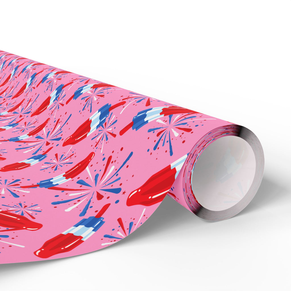4th of July Rocket Pop on Pink Wrapping Paper | Holiday Gift Wrapping Paper Roll