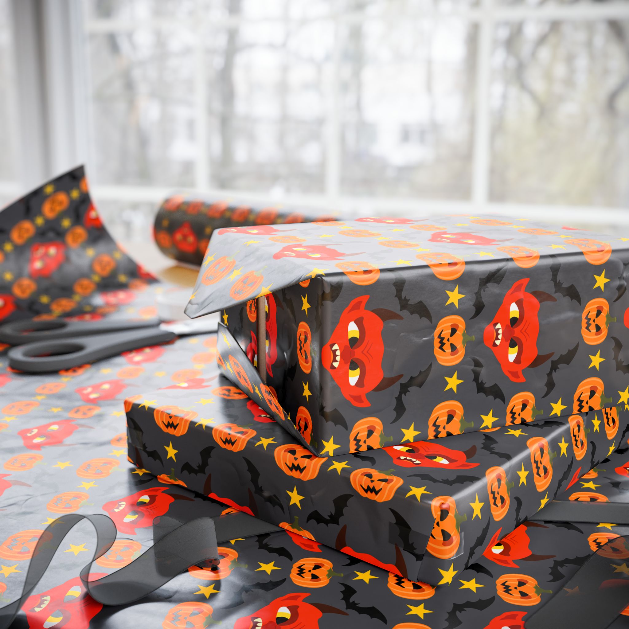 Halloween Pumpkin Devil Wrapping Paper | Holiday Gift Wrapping Paper Roll