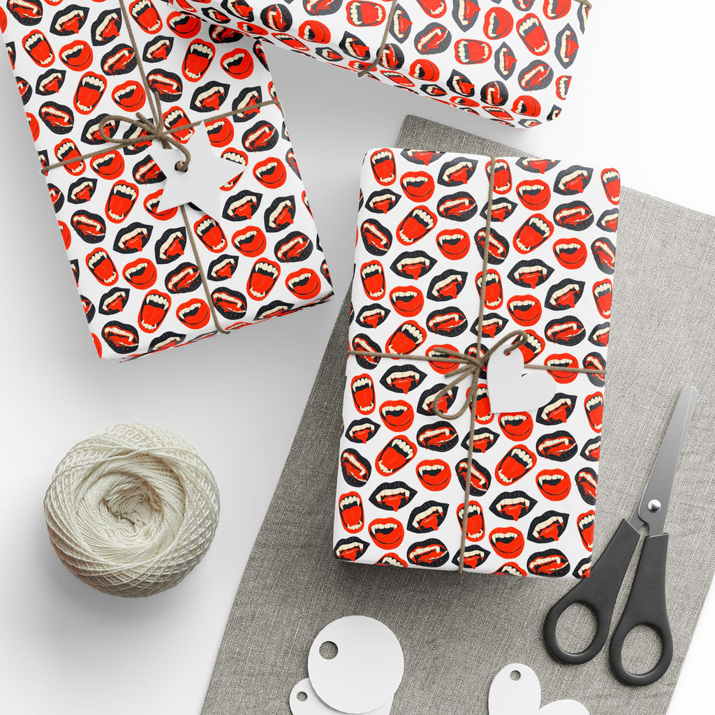 Halloween Vampire Fangs Wrapping Paper | Holiday Gift Wrapping Paper Roll