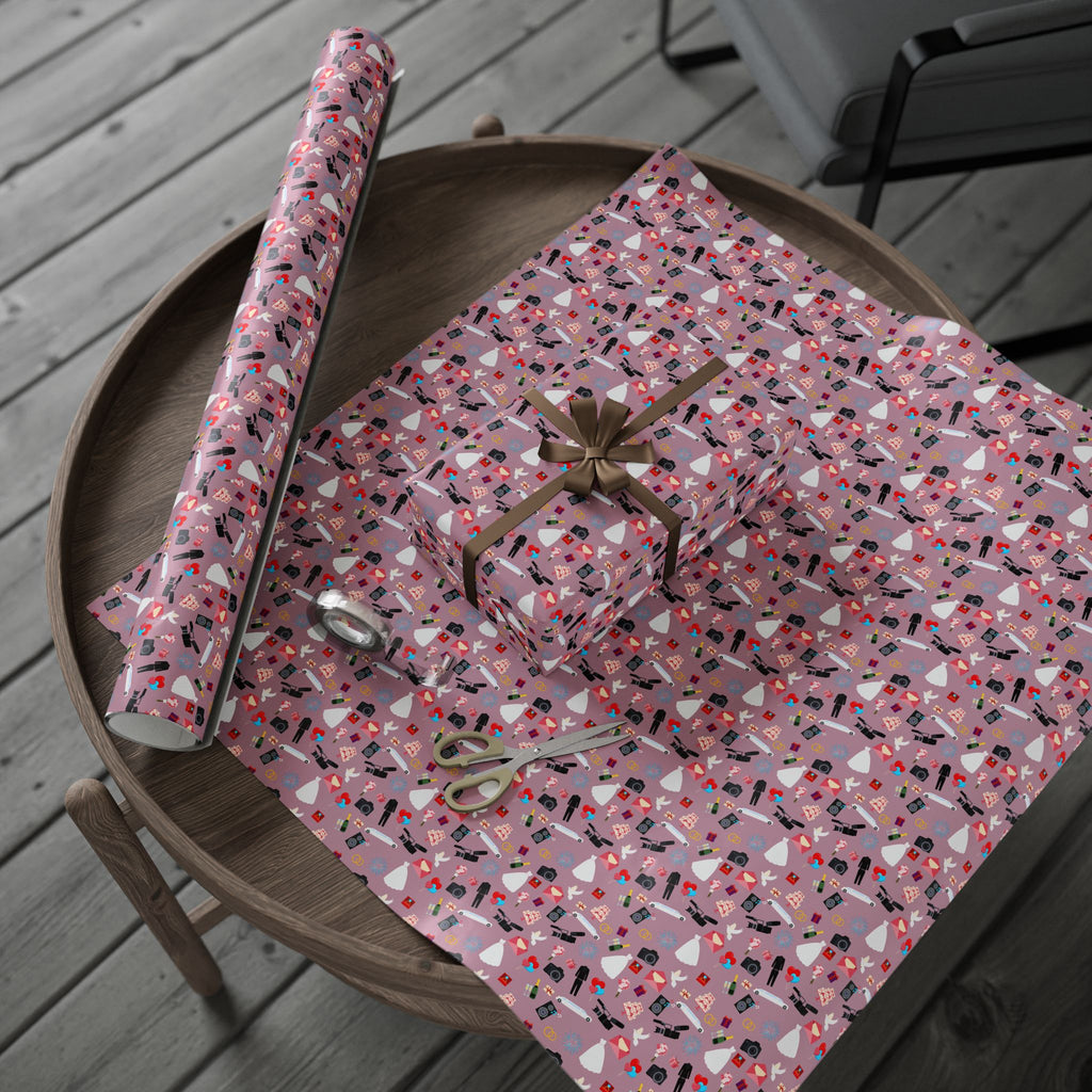 Traditional Wedding Icons Wrapping Paper Design - Holiday Gift Wrapping Paper Roll
