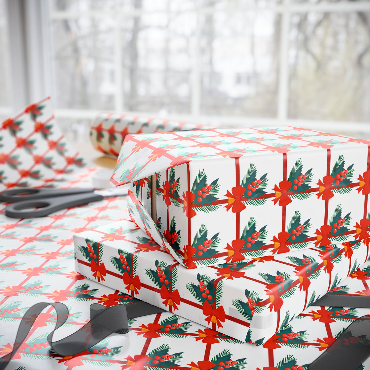 Christmas Gift Bows Wrapping Paper | Holiday Gift Wrapping Paper Roll