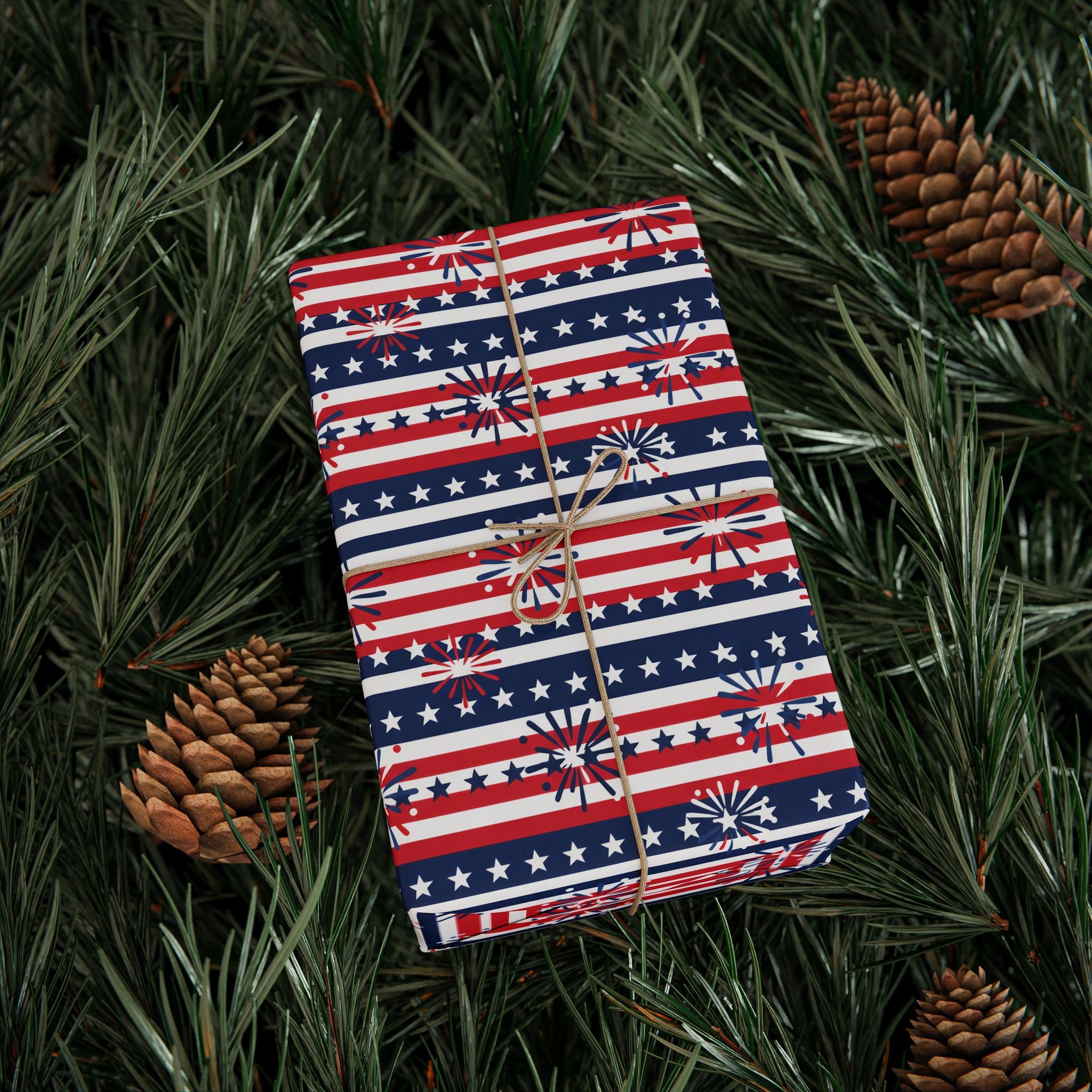 4th of July Horizontal Fireworks Wrapping Paper | Holiday Gift Wrapping Paper