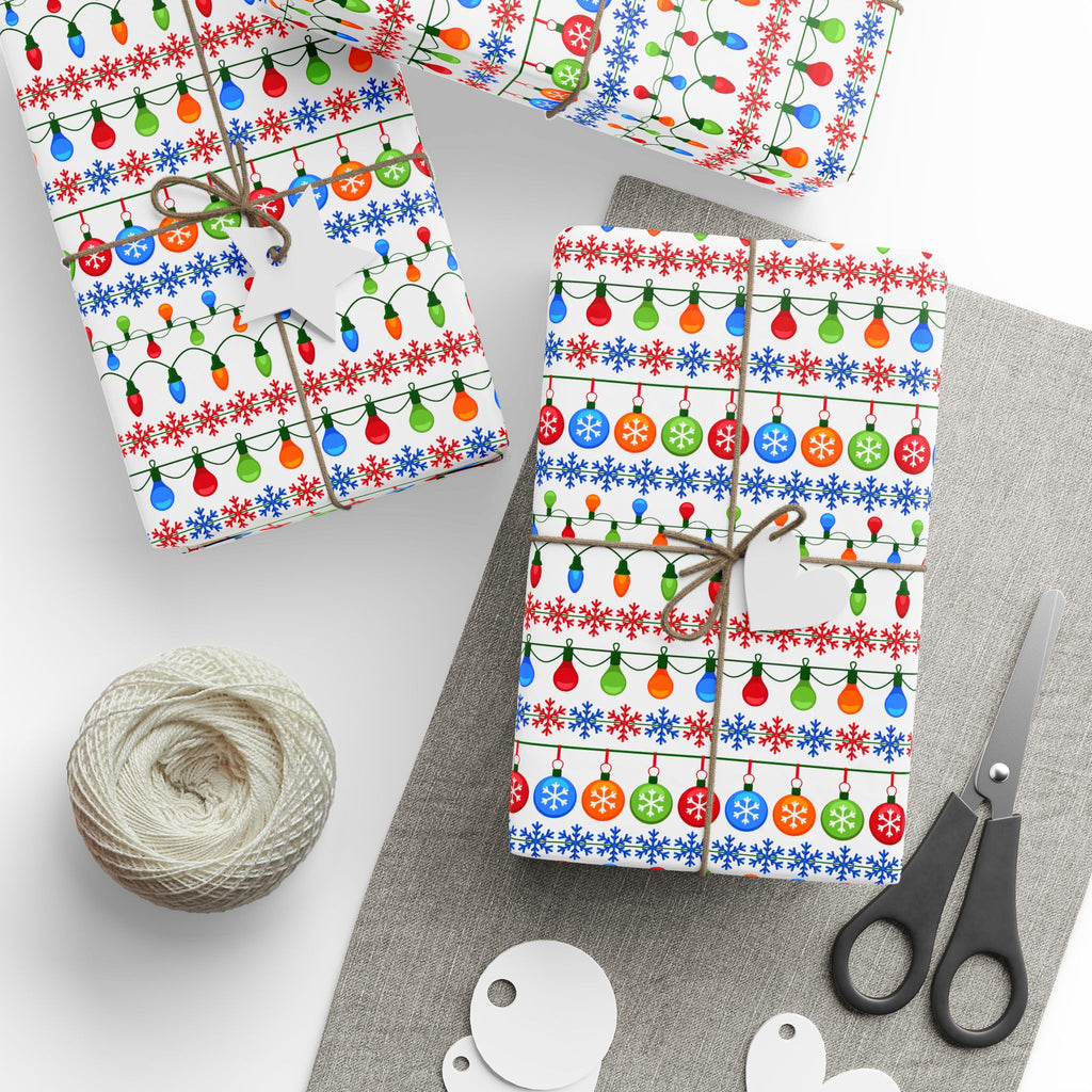 Christmas Ugly Lights White Wrapping Paper | Holiday Gift Wrapping Paper Roll