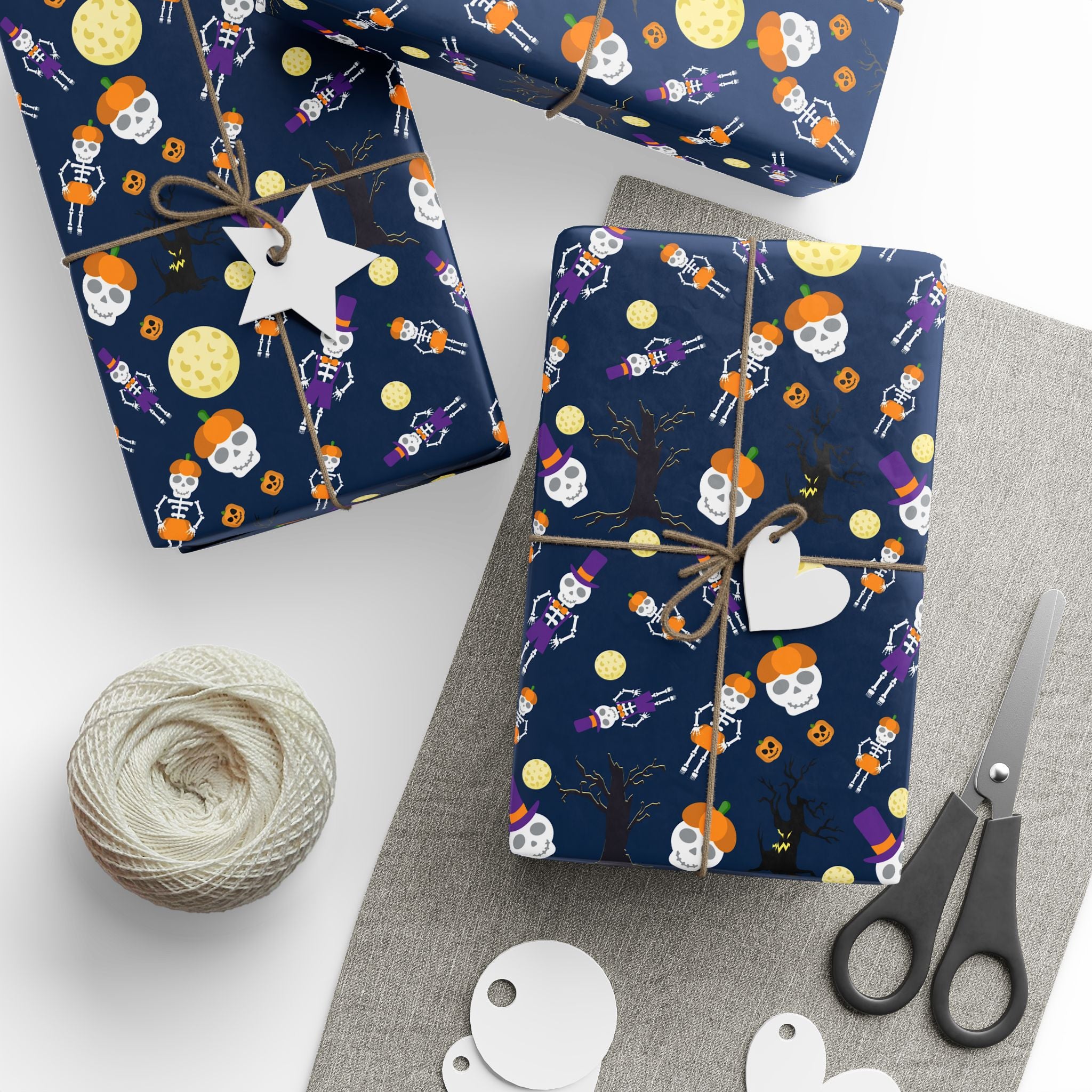 Halloween Skeleton Moons Wrapping Paper | Holiday Gift Wrapping Paper Roll