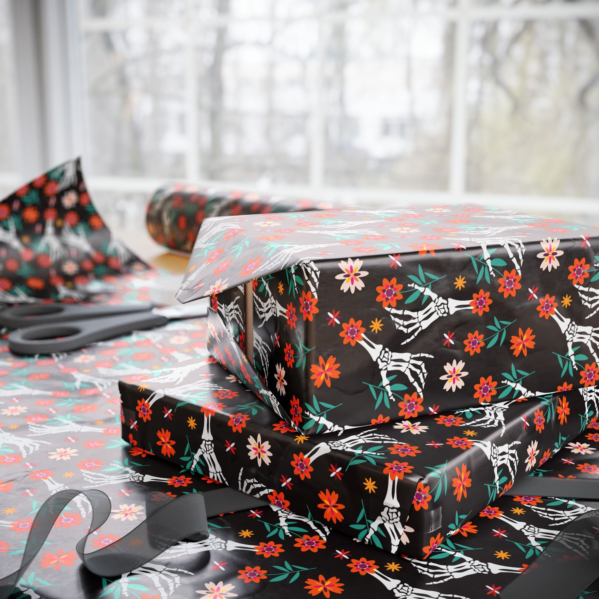 Day of the Dead Skeleton Hands Wrapping Paper | Holiday Gift Wrapping Paper Roll
