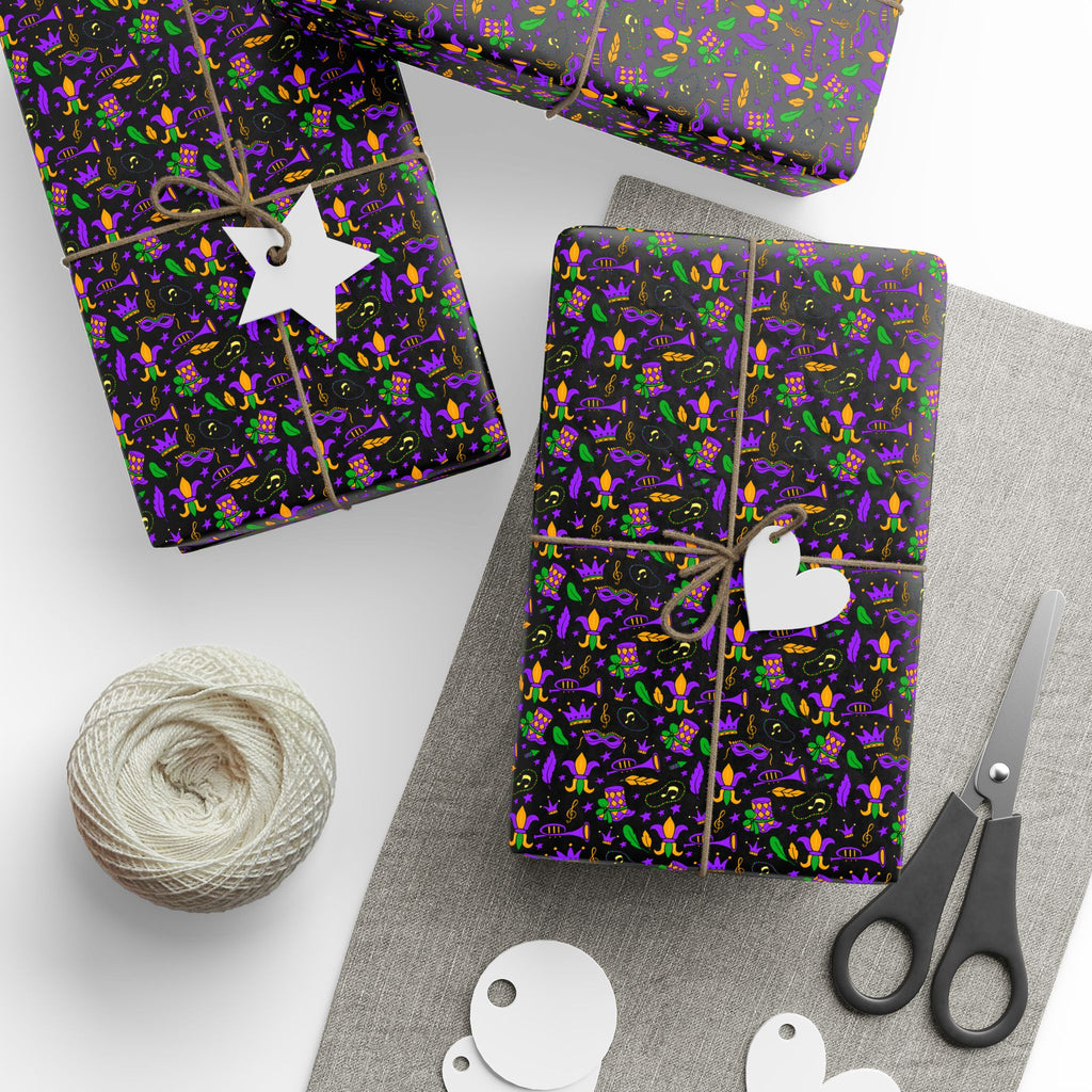 Mardis Gras Fleur De Lis Collage Wrapping Paper | Holiday Gift Wrapping Paper Roll
