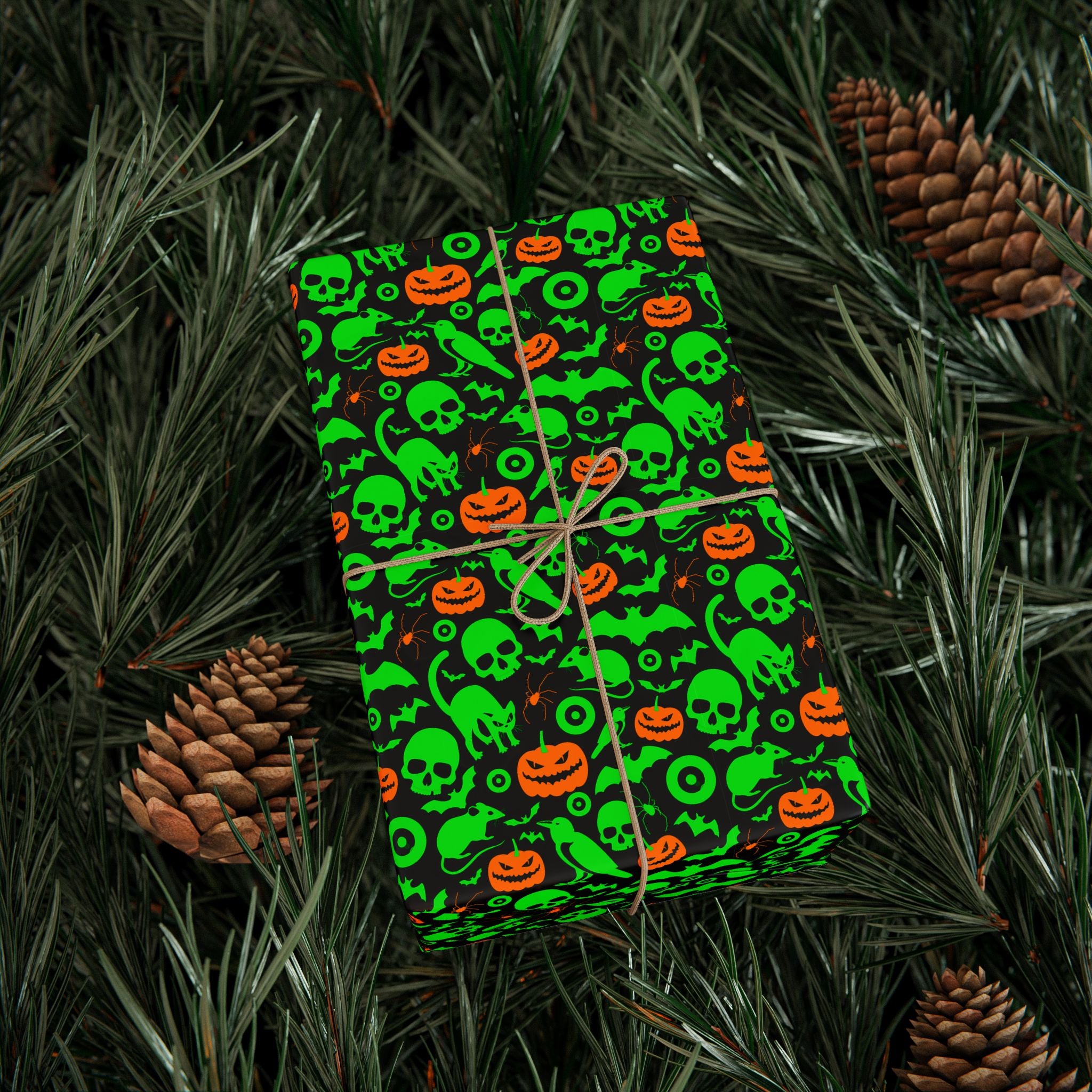 Halloween Neon Bats Wrapping Paper | Holiday Gift Wrapping Paper