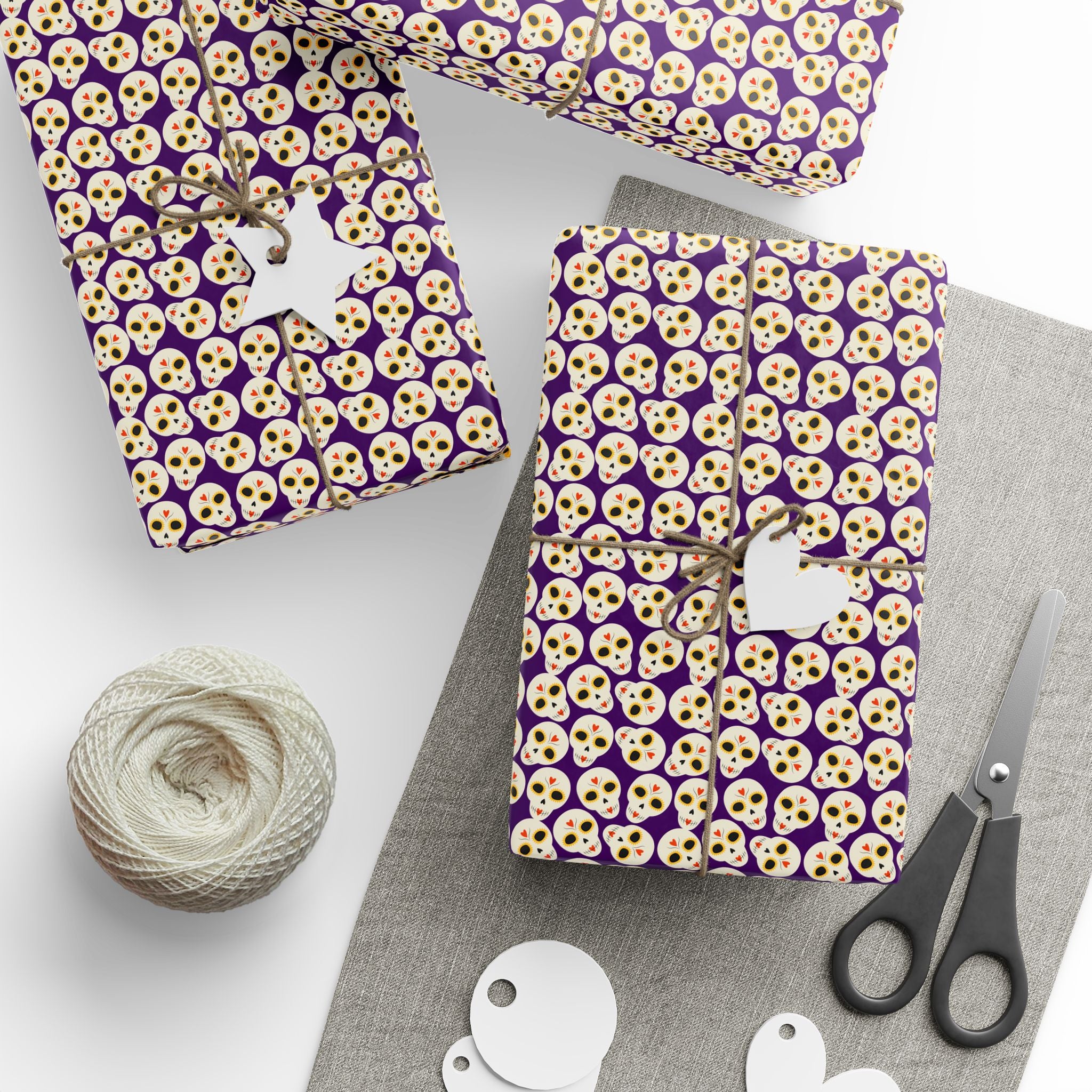 Day of the Dead Patterned Skulls Wrapping Paper | Holiday Gift Wrapping Paper Roll
