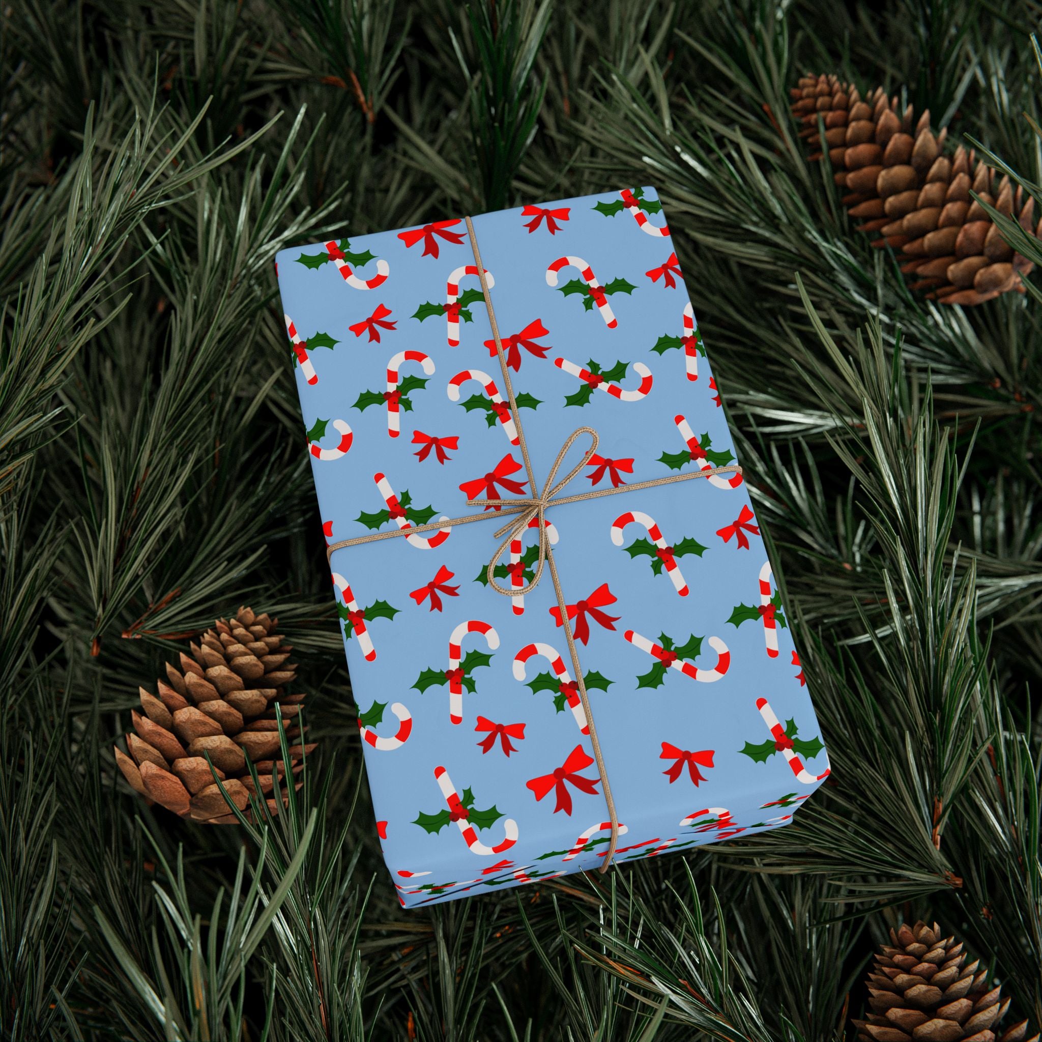 Christmas Candy Cane Ribbons Wrapping Paper | Holiday Gift Wrapping Paper Roll