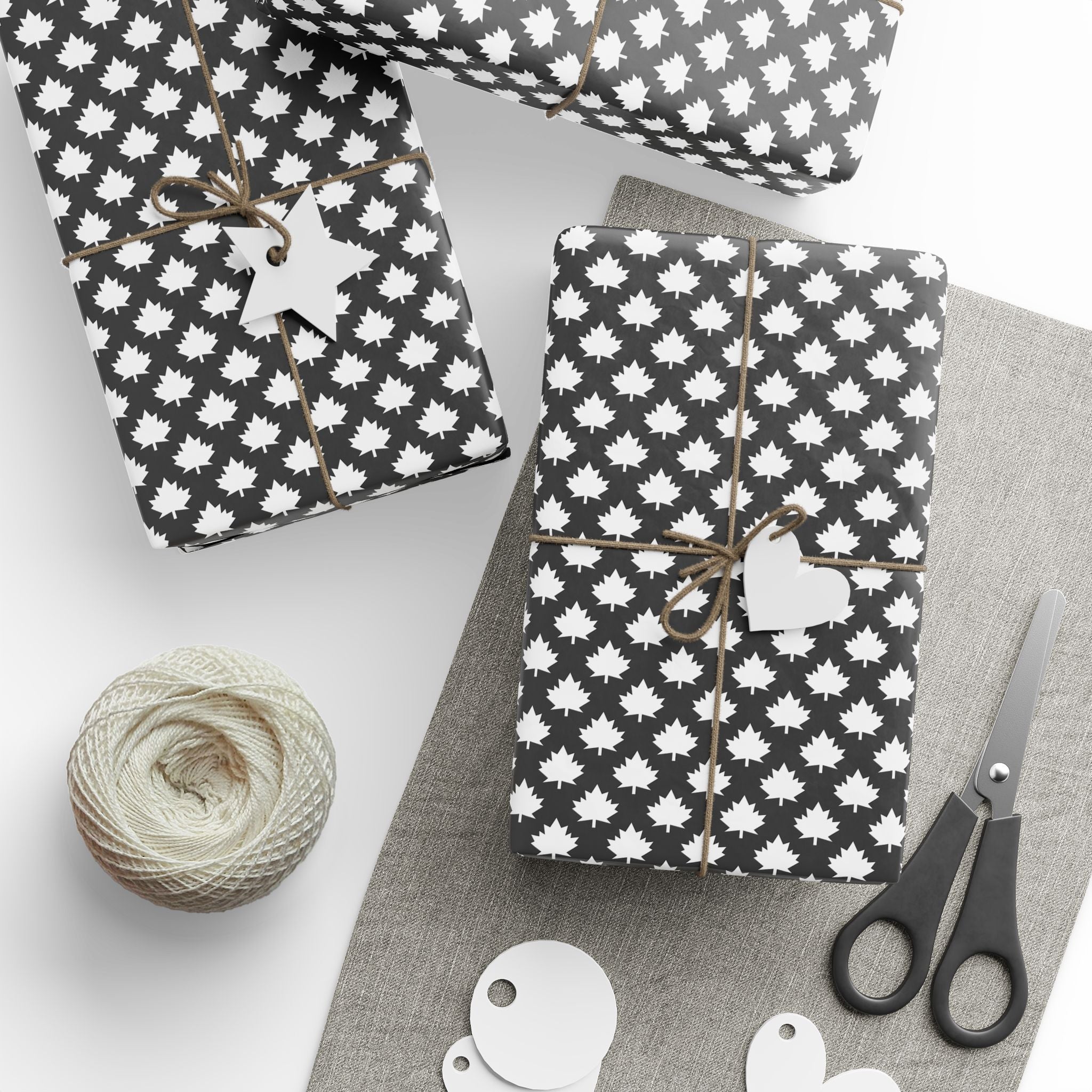 Canada Day White Maples on Grey Wrapping Paper - Holiday Gift Wrapping Paper Roll