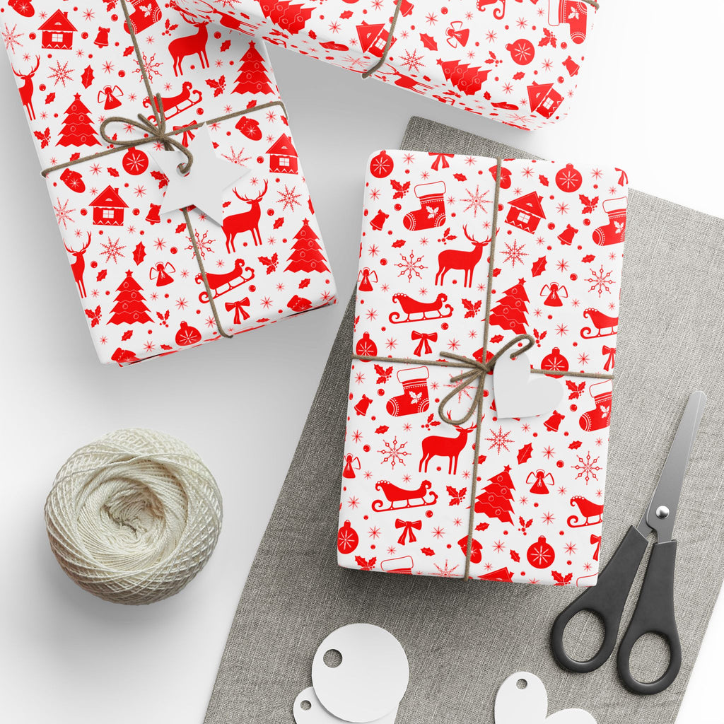 Christmas Red Snowflakes Wrapping Paper | Holiday Gift Wrapping Paper Roll
