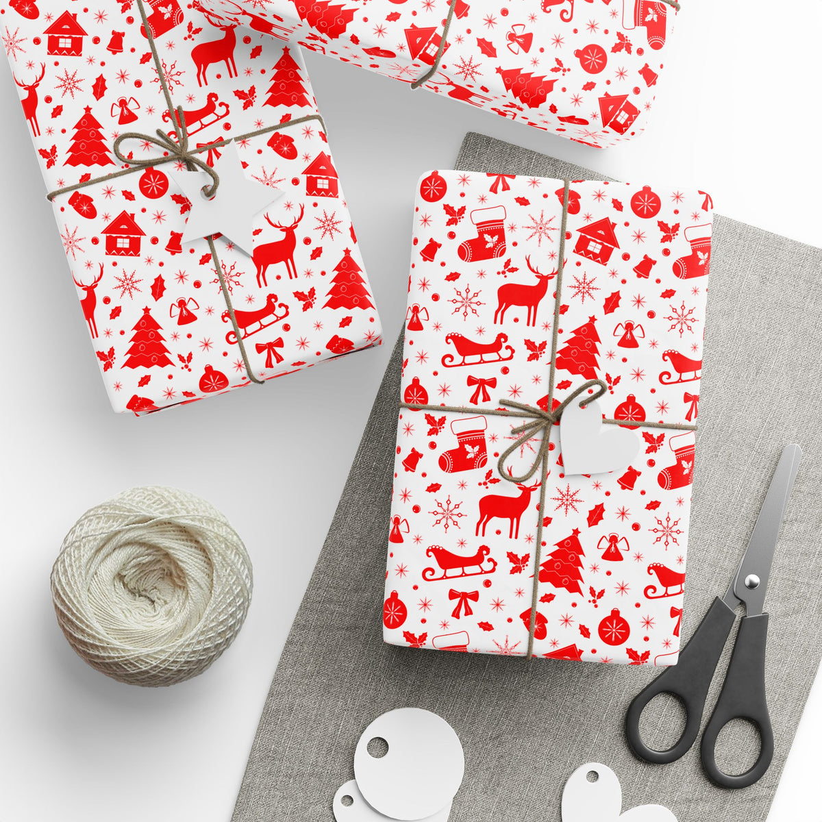 Christmas Red Snowflakes Wrapping Paper | Holiday Gift Wrapping Paper Roll