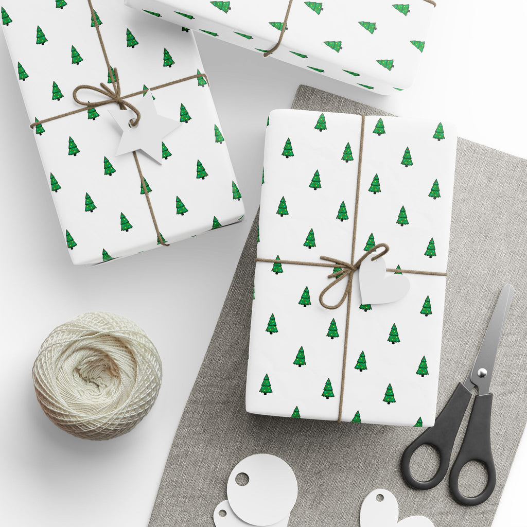 Christmas Little Green Trees Wrapping Paper | Holiday Gift Wrapping Paper Roll