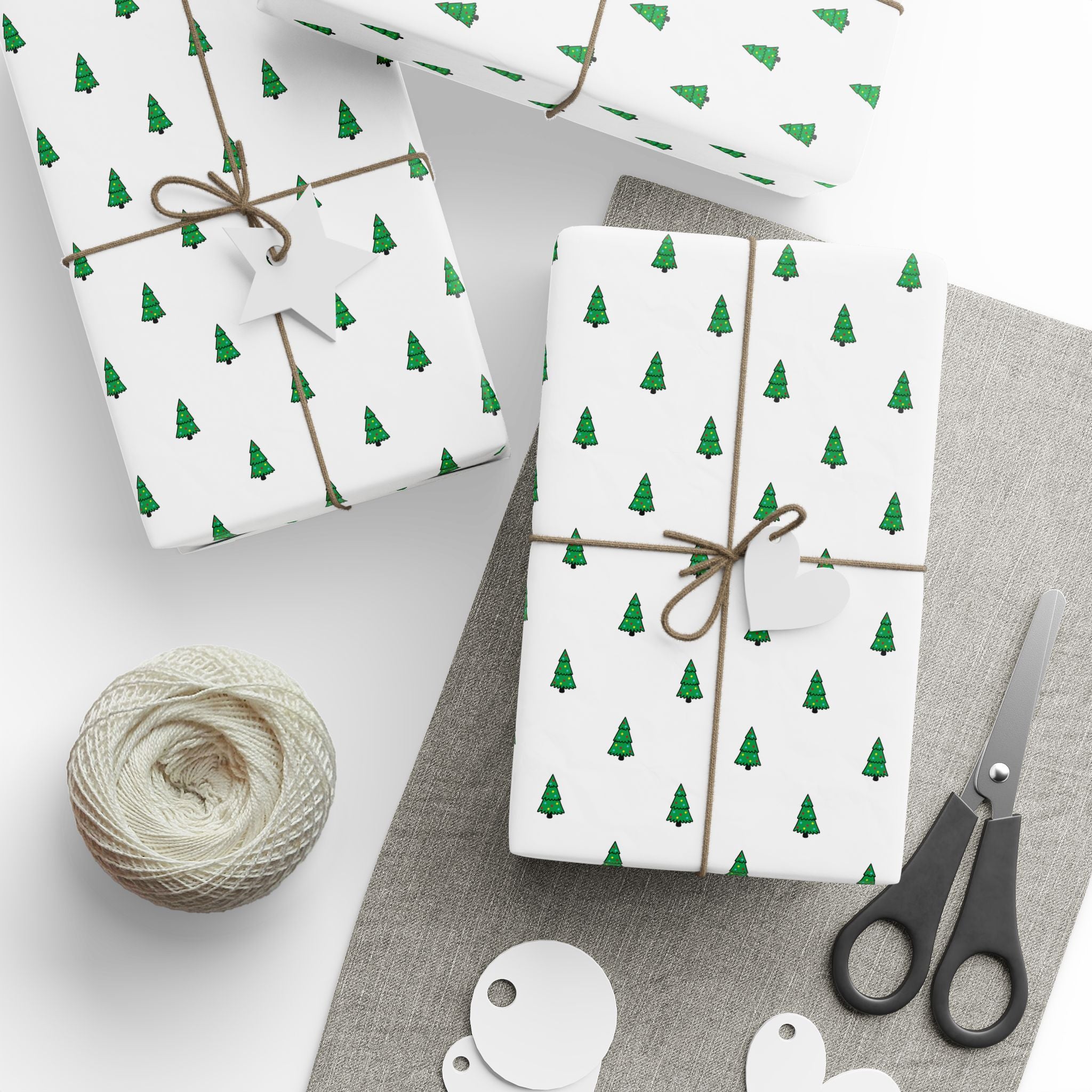 Christmas Little Green Trees Wrapping Paper | Holiday Gift Wrapping Paper Roll