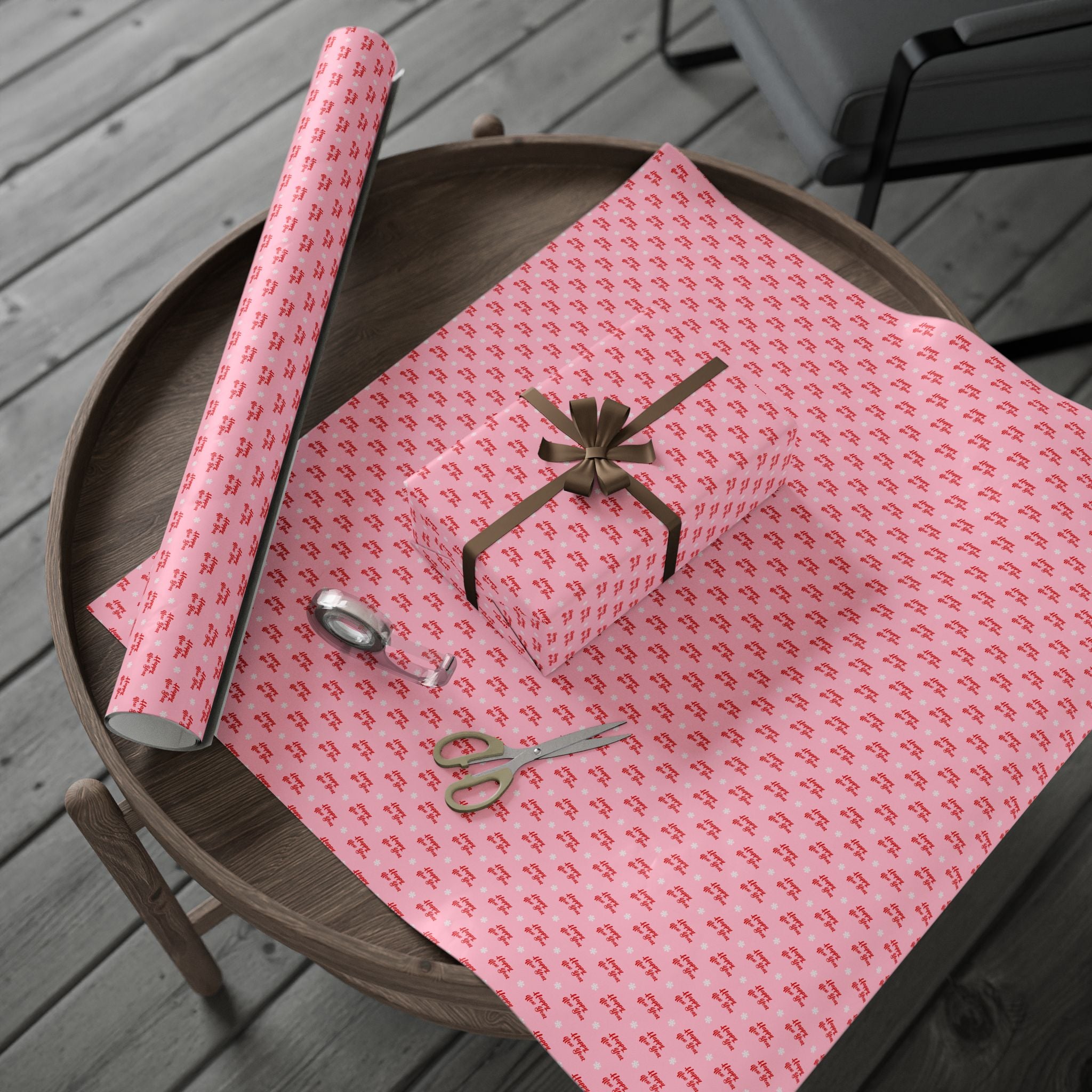 New Year's Happy New Year on Pink Wrapping Paper - Holiday Gift Wrapping Paper Roll