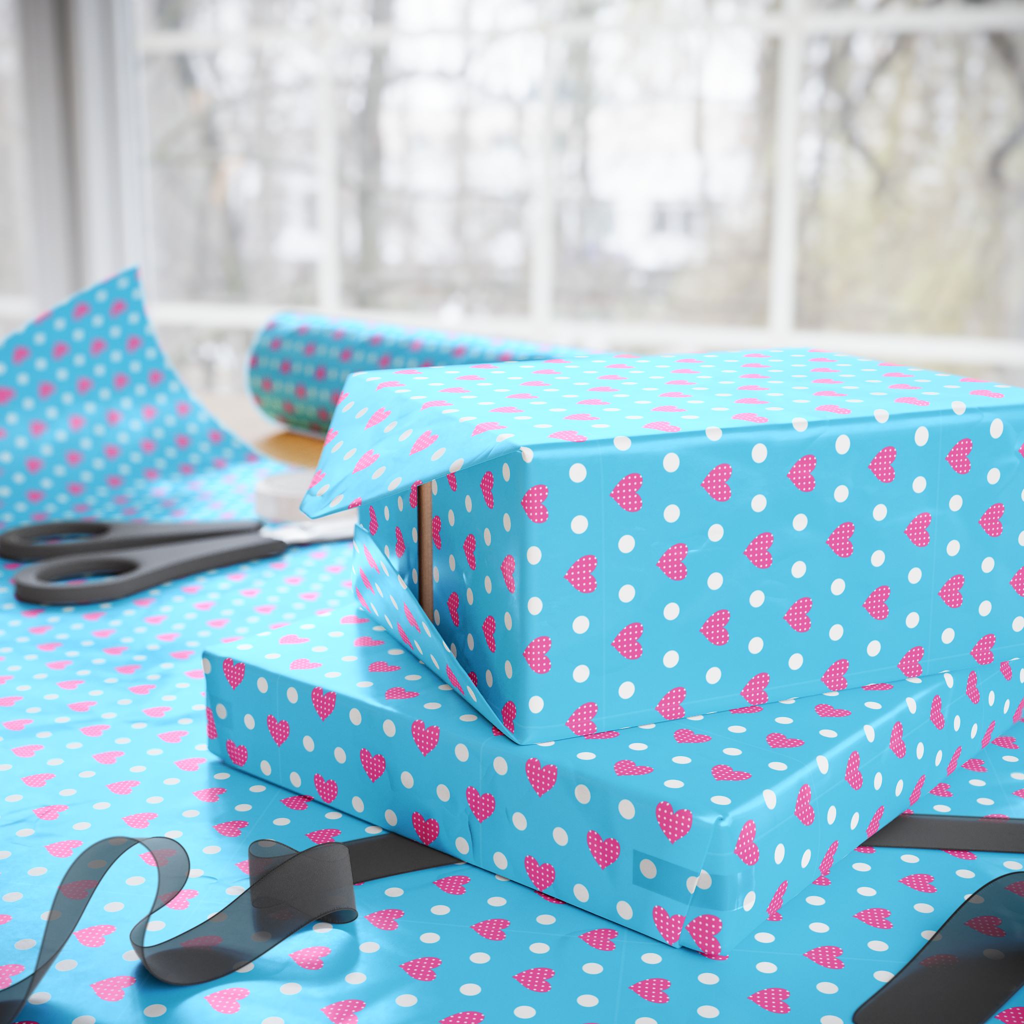 Valentine's Day Carolina Hearts Wrapping Paper | Holiday Gift Wrapping Paper Roll