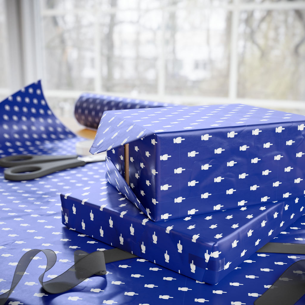 NSFW Friendly Hello Middle Finger on Blue Wrapping Paper - Holiday Gift Wrapping Paper Roll