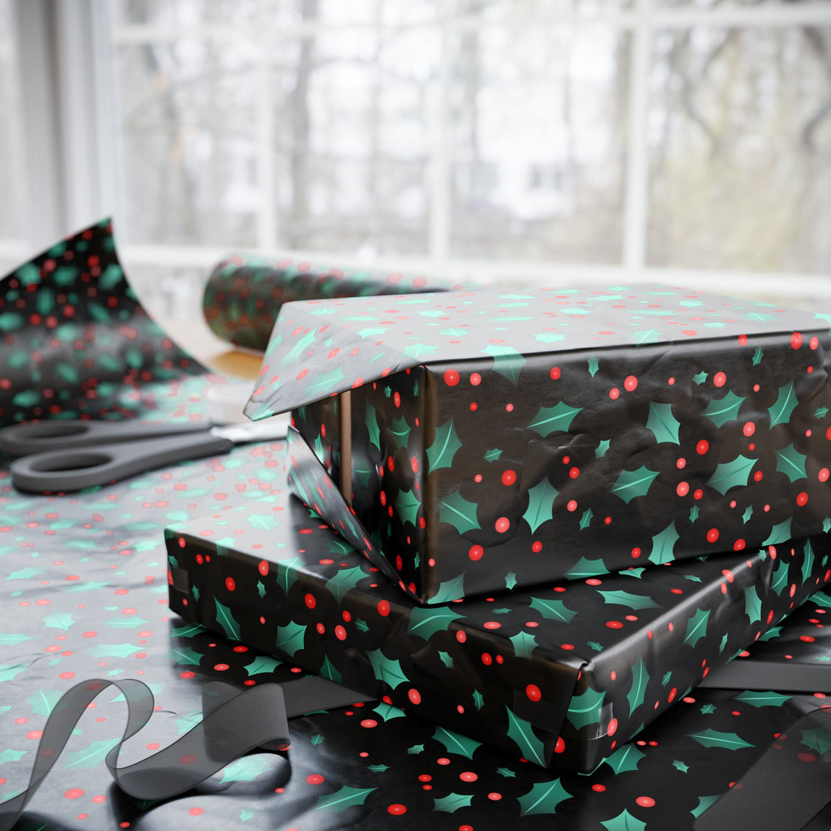 Christmas Boughs of Holly Wrapping Paper | Holiday Gift Wrapping Paper