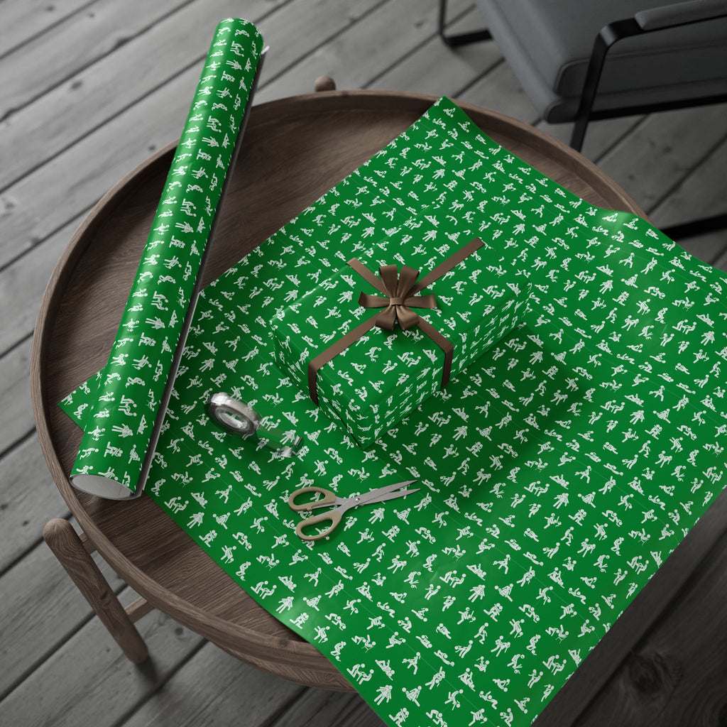 NSFW Stick Figure X Rated Fun on Green Wrapping Paper - Holiday Gift Wrapping Paper Roll