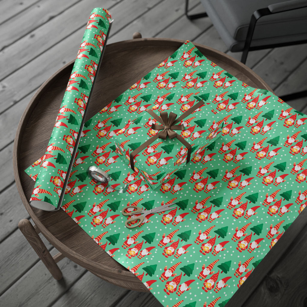 Christmas Seafoam Gnomes Wrapping Paper | Holiday Gift Wrapping Paper Roll
