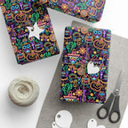 Day of the Dead Neon Icons Wrapping Paper | Holiday Gift Wrapping Paper Roll