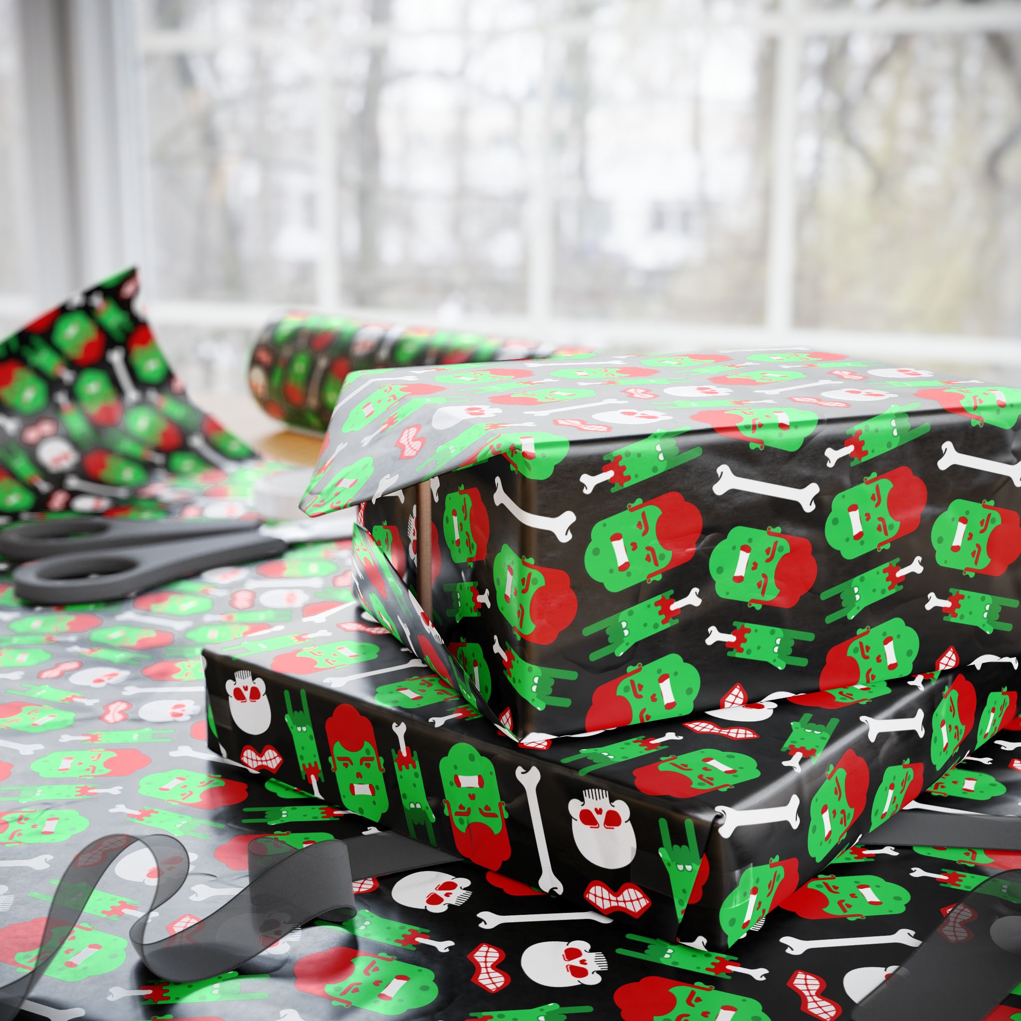 Halloween Zombie Pieces Wrapping Paper | Holiday Gift Wrapping Paper Roll