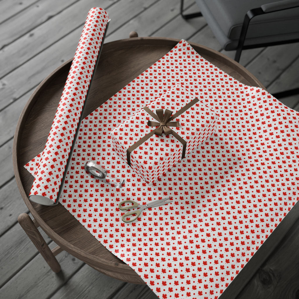 Canada Day Dotted Leaves Wrapping Paper - Holiday Gift Wrapping Paper Roll