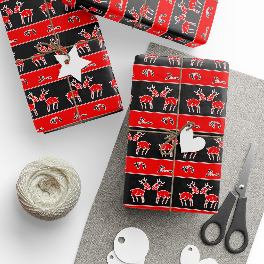 Christmas Ugly Red & Black Reindeer Wrapping Paper | Holiday Gift Wrapping Paper Roll