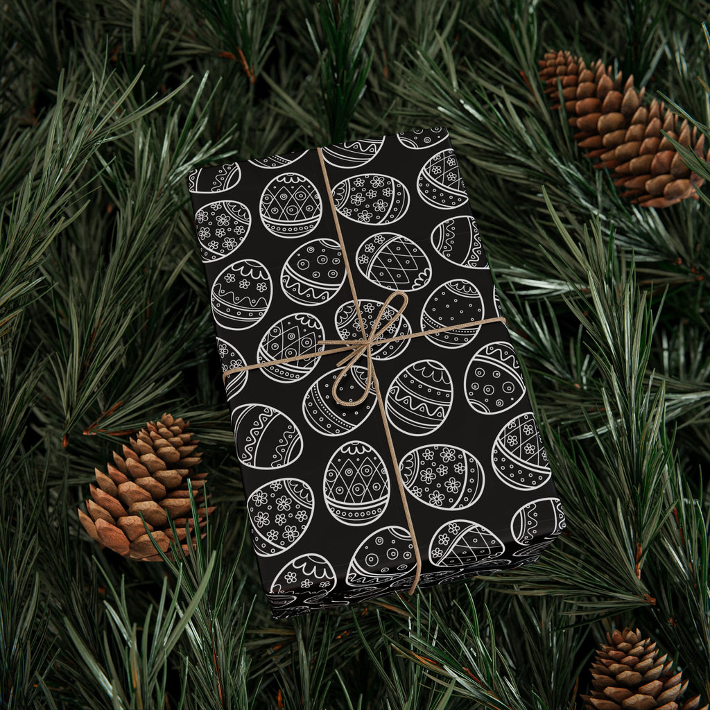 Easter Black & White Eggs Wrapping Paper | Holiday Gift Wrapping Paper Roll