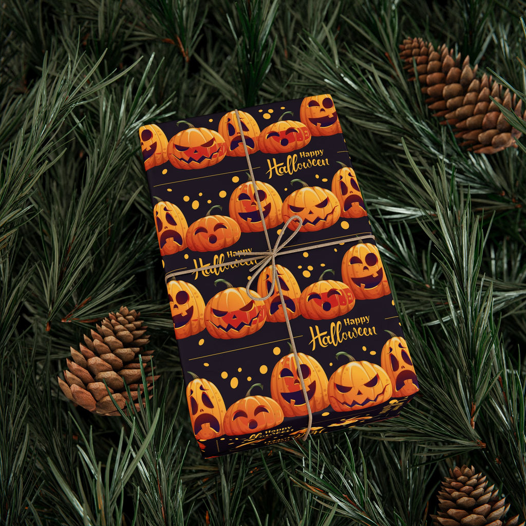 Halloween Pumpkin Lineup Wrapping Paper | Holiday Gift Wrapping Paper Roll