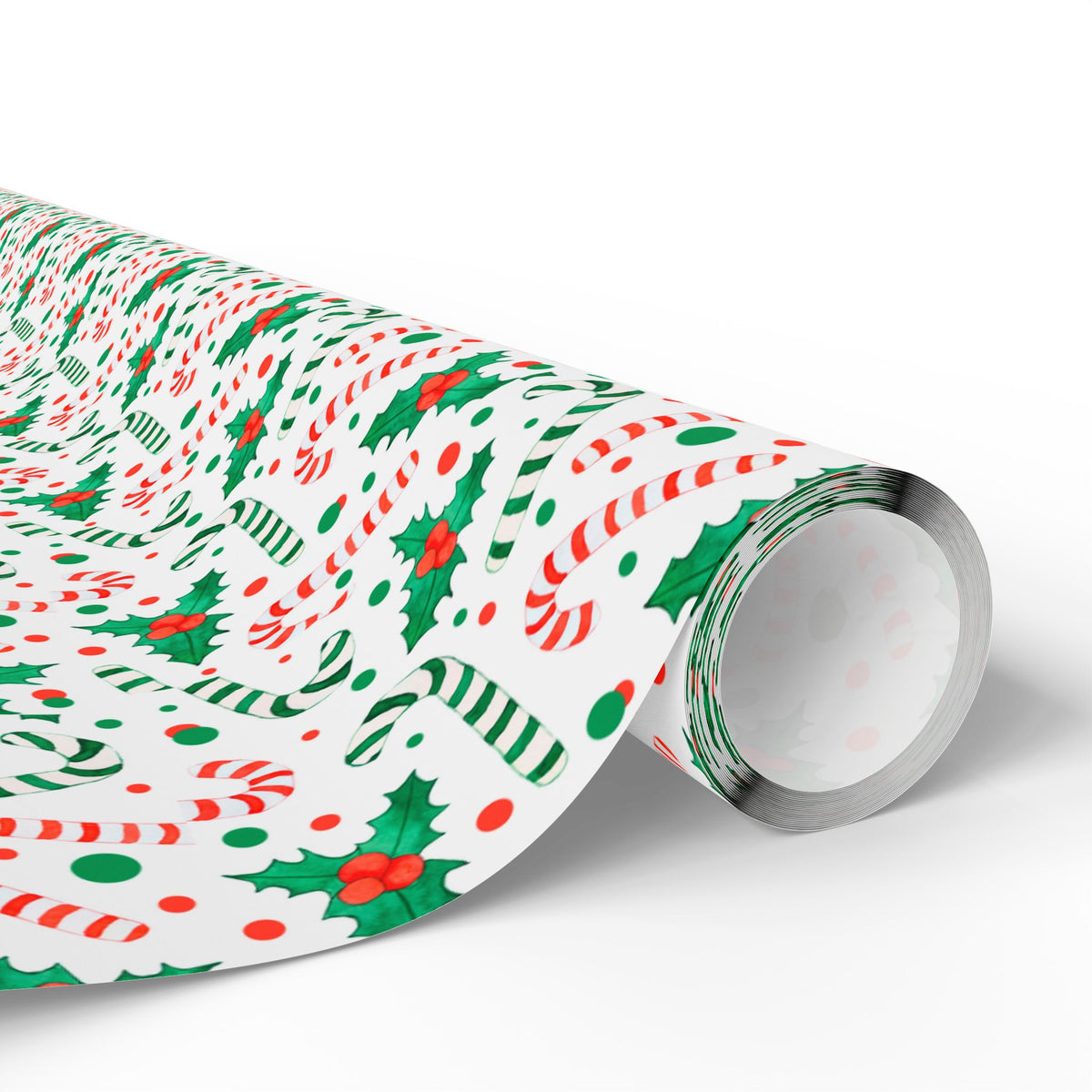 Christmas Candy Cane Holly Wrapping Paper | Holiday Gift Wrapping Paper Roll