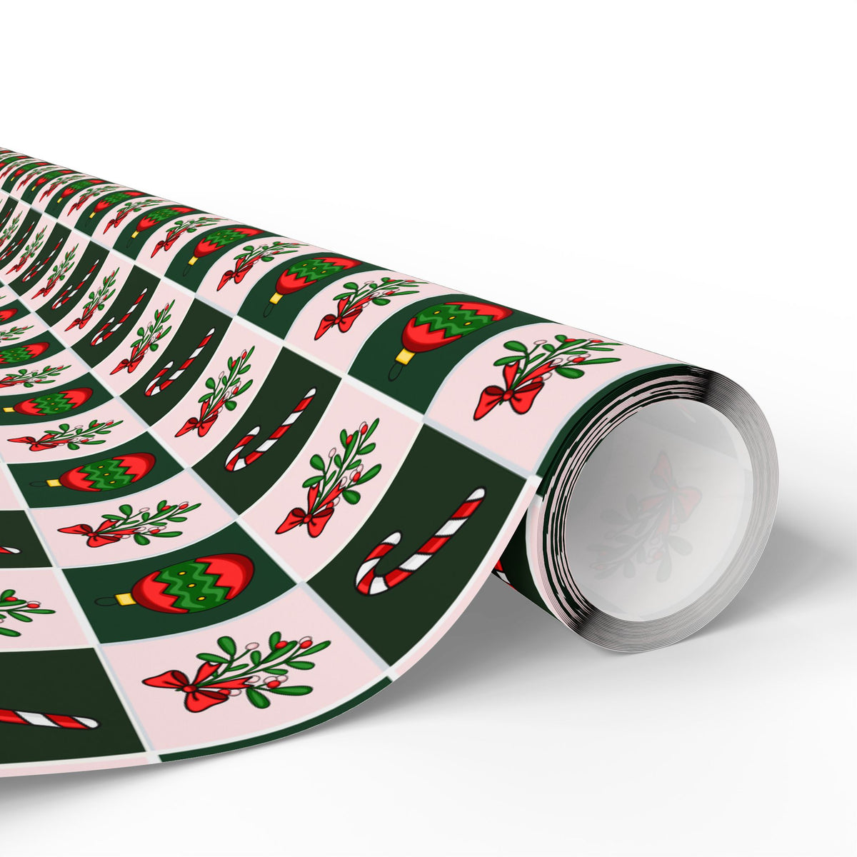 Christmas Checkerboard Mistletoe Wrapping Paper | Holiday Gift Wrapping Paper Roll