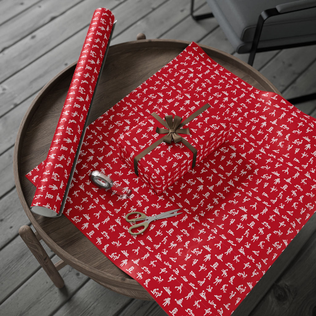 NSFW Stick Figure X Rated Fun on Red Wrapping Paper - Holiday Gift Wrapping Paper Roll
