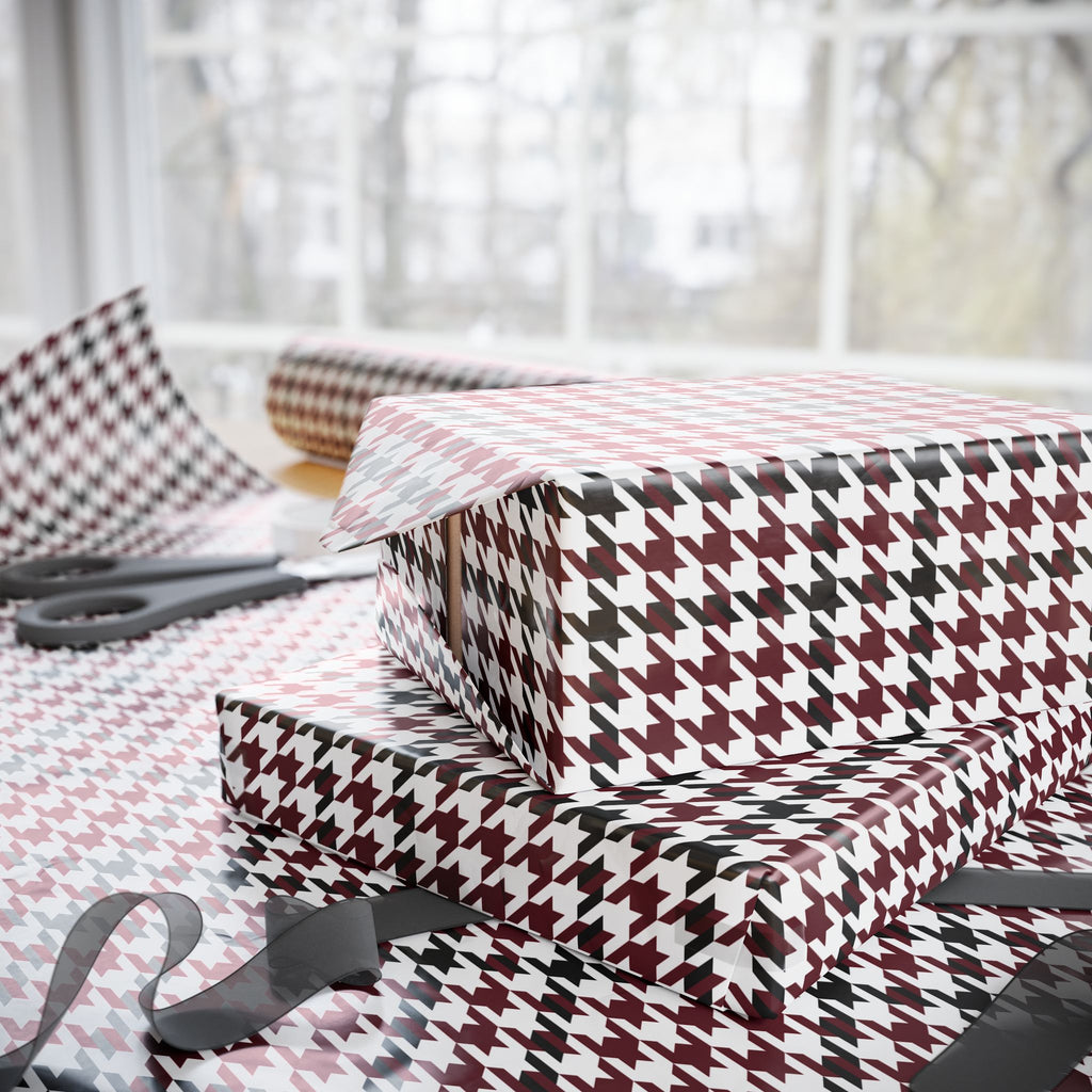 Houndstooth Wrapping Paper Design Maroon 017 - Holiday Gift Wrapping Paper Roll