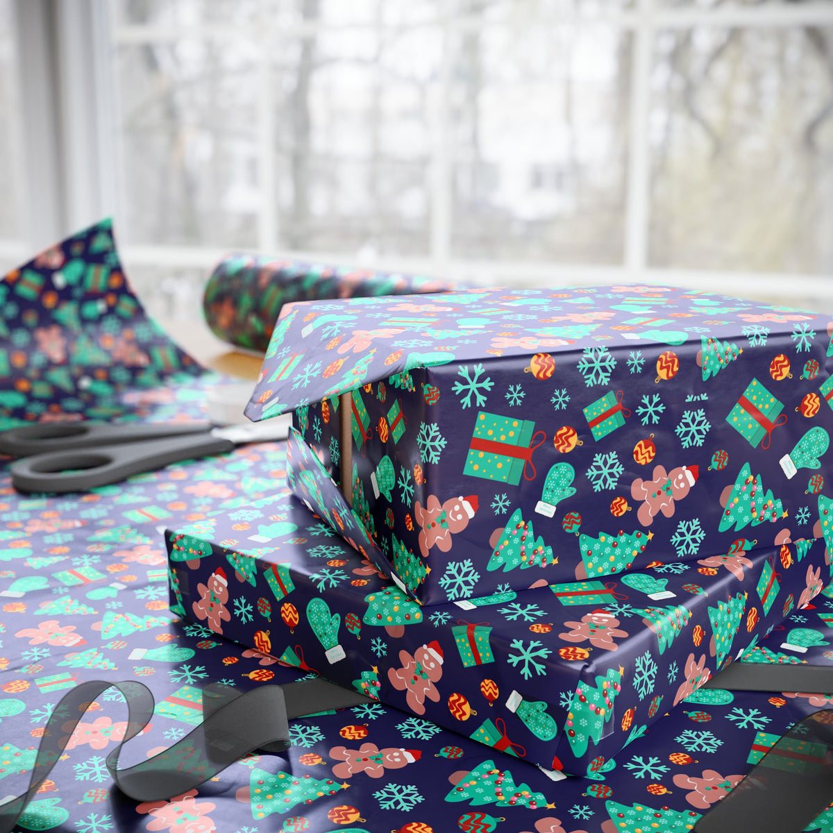 Christmas Blue Holiday Wrapping Paper | Holiday Gift Wrapping Paper
