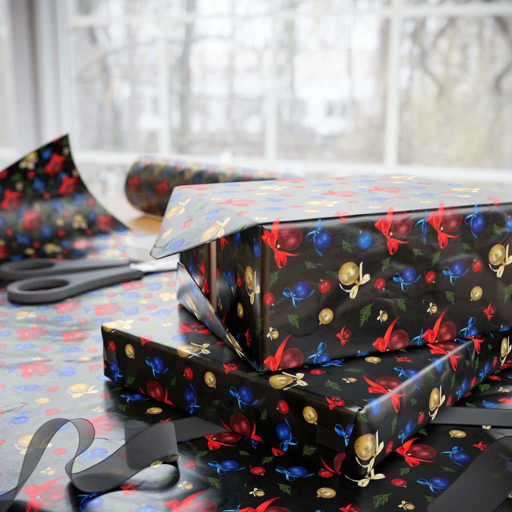 Christmas Sparkle Ornaments Wrapping Paper | Holiday Gift Wrapping Paper Roll