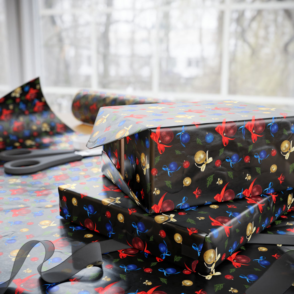 Christmas Sparkle Ornaments Wrapping Paper | Holiday Gift Wrapping Paper Roll