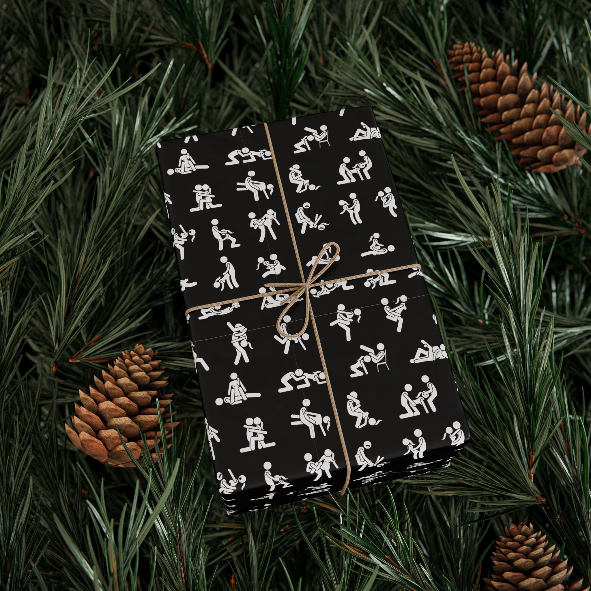 NSFW Stick Figure X Rated Fun on Black Wrapping Paper - Holiday Gift Wrapping Paper Roll