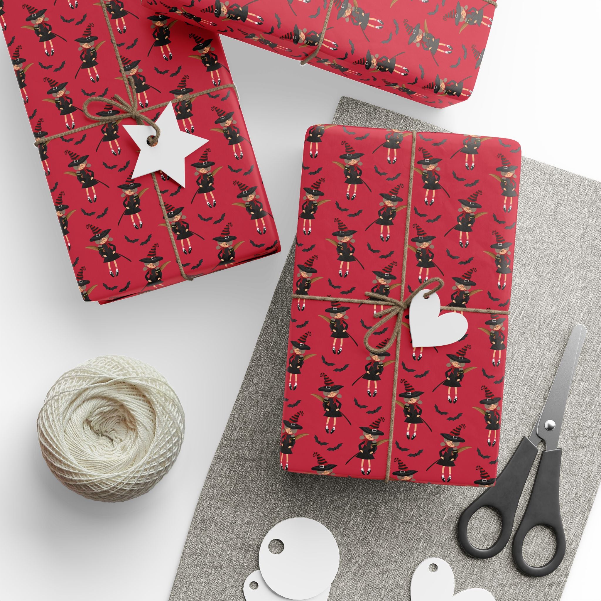 Halloween Red Hat Witches Wrapping Paper | Holiday Gift Wrapping Paper Roll