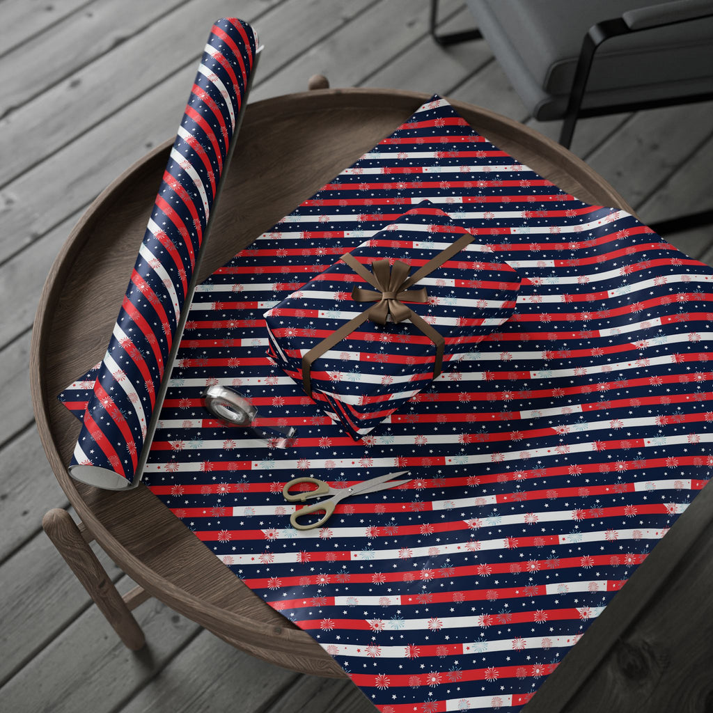 4th of July Colorblock Stripes Wrapping Paper | Holiday Gift Wrapping Paper Roll