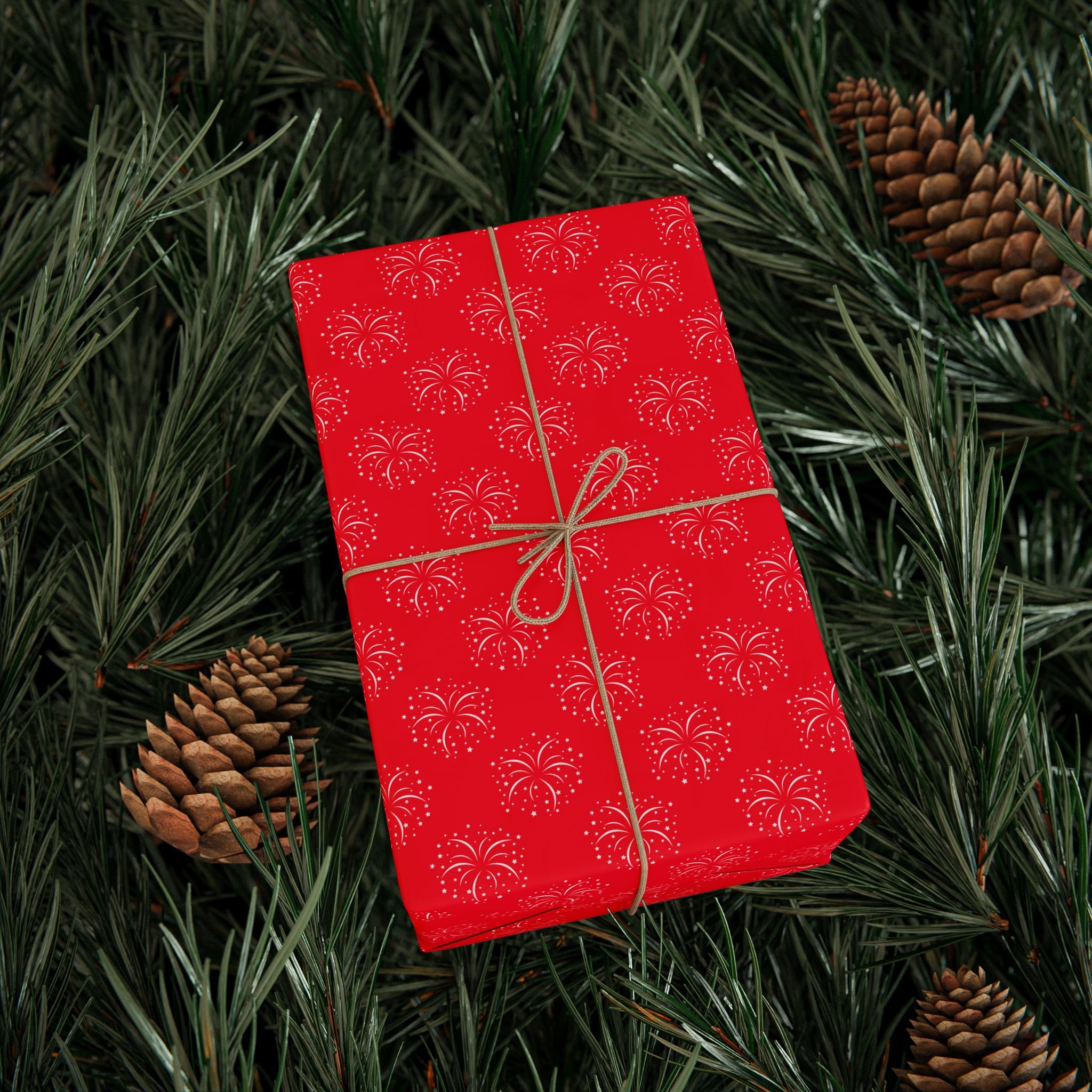 4th of July Red Fireworks Wrapping Paper | Holiday Gift Wrapping Paper Roll